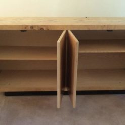 Mid Century Burled Olive Credenza- open- styylish