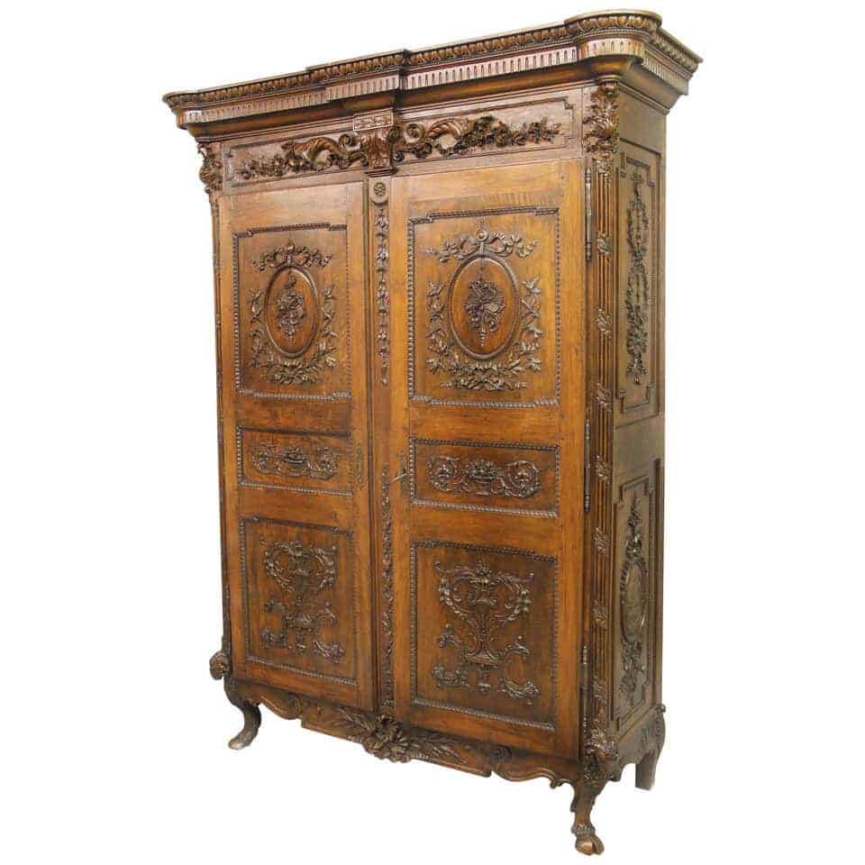 Armoire - Louis XVI Hand Carved Walnut And Mahogany Armoire