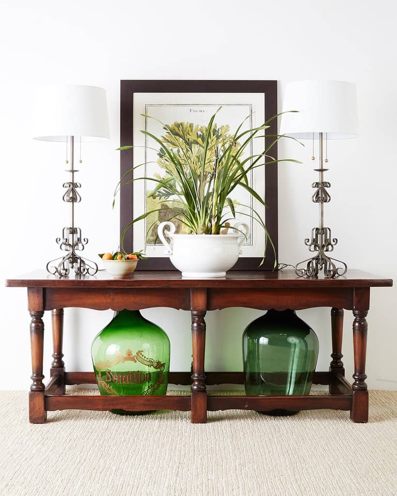 Baroque Period - Antique Wood Table With Green Accents And Foliage