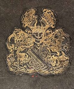 Drop front secretary desk- detail of the coat of arms- styylish