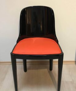 Art Deco Dining Chairs- front view of one chair, ebonized wood, orange fabric- Styylish