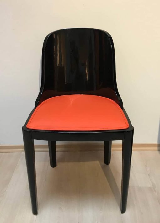 Art Deco Dining Chairs- front view of one chair, ebonized wood, orange fabric- Styylish