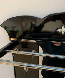 Art Deco Wardrobe with Mirror, Black Lacquer and Nickel, France, 1920s