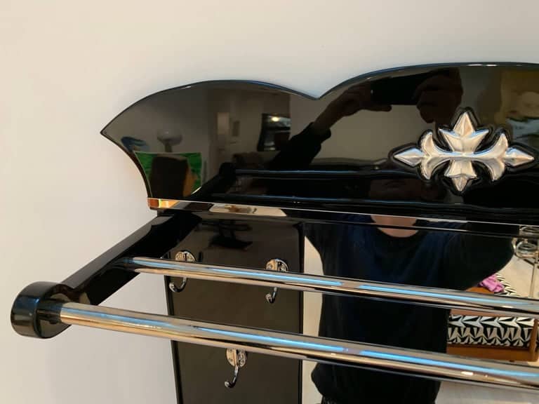 Art Deco Wardrobe with Mirror, Black Lacquer and Nickel, France, 1920s