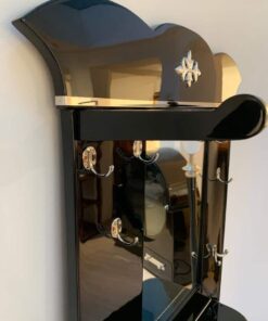 Art Deco Wardrobe with Mirror, Black Lacquer and Nickel, France, 1920s