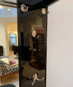 Art Deco Wardrobe with Mirror, Black Lacquer and Nickel, France, 1920s