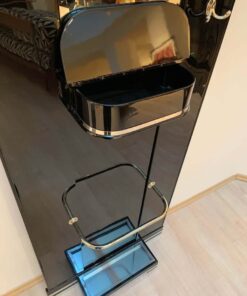 Art Deco Wardrobe with Mirror, Black Lacquer and Nickel, France, 1920s