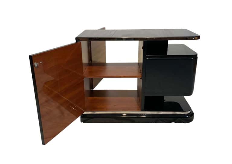 Art Deco Small Furniture, Black Lacquer, Mahogany, Nickel, France, circa 1930