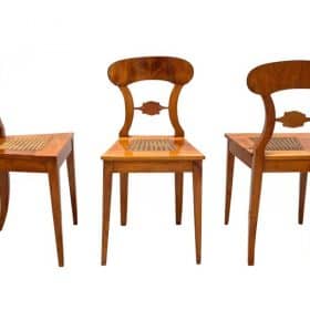 Six Biedermeier Board Chairs, Cherry Veneer and Mesh, Vienna, circa 1830