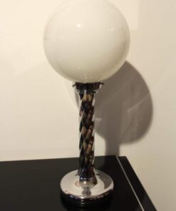 Pair of Midcentury Table Lamps, Chromed Columns and White Opaline Glass, 1950s