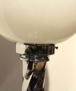 Pair of Midcentury Table Lamps, Chromed Columns and White Opaline Glass, 1950s