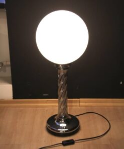 Pair of Midcentury Table Lamps, Chromed Columns and White Opaline Glass, 1950s