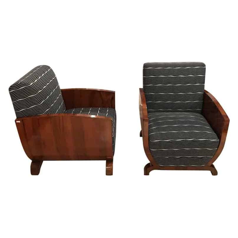 Pair of Art Deco Club Chairs, Walnut Veneer, France, circa 1930