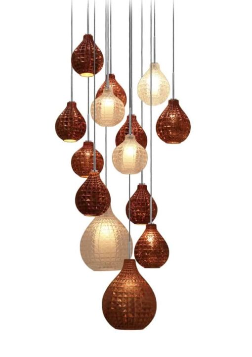 Murano Glass Pendant Light- diamond shape, copper and transparent- Styylish