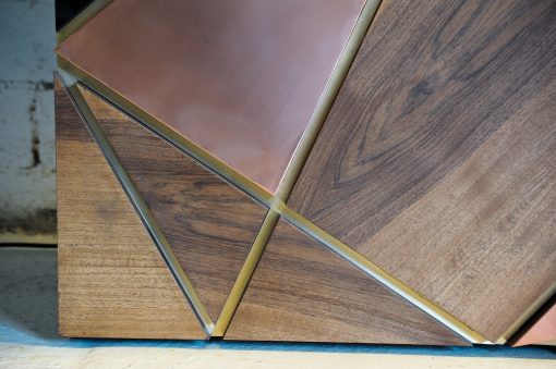 Modern bar cabinet- detail of the wood and copper- styylish