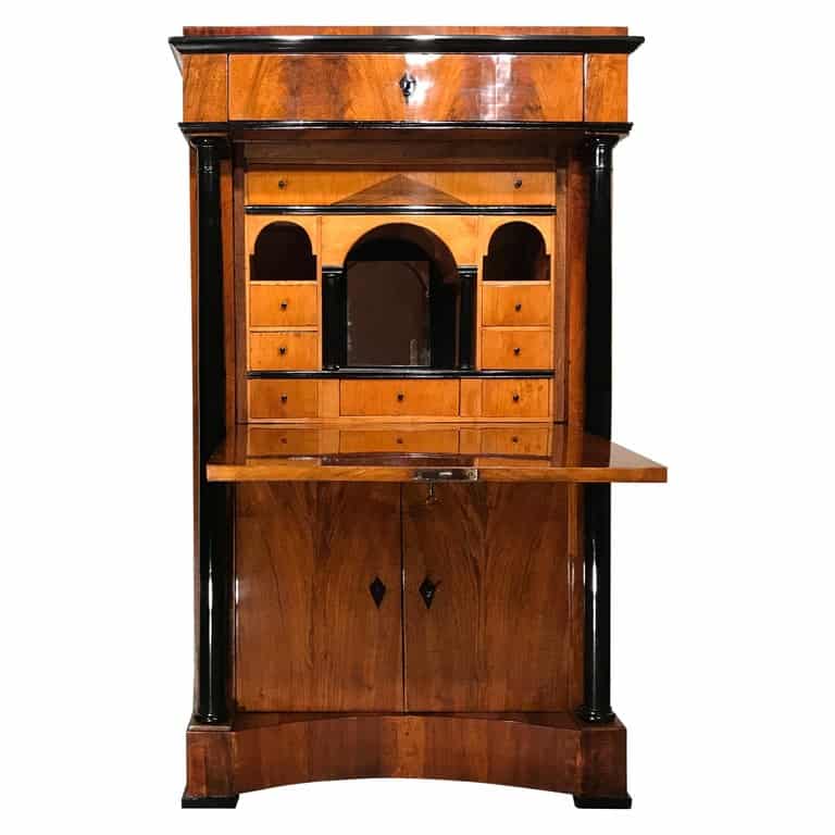 Biedermeier Drop front secretary desk- view of the secretary with open writing flap- styylish