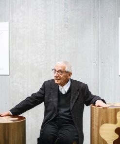 Alessandro Mendini stool- picture with the designer and his creations- styylish