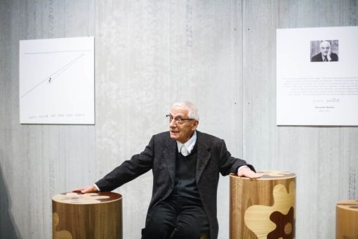 Alessandro Mendini stool- picture with the designer and his creations- styylish