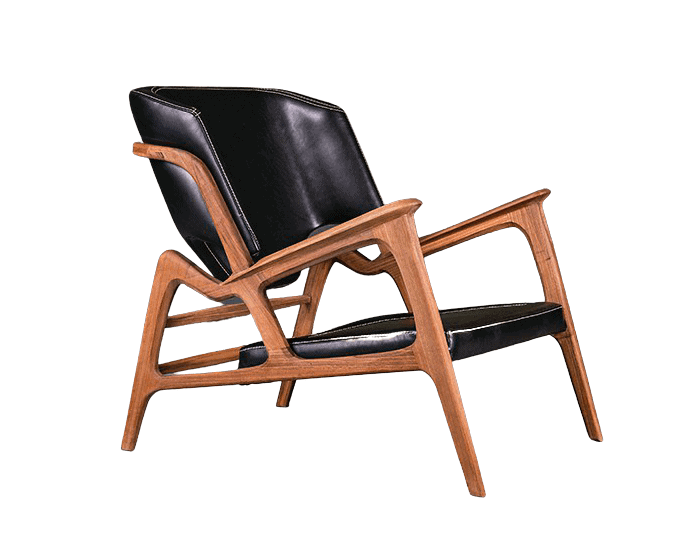 Unique design armchair- walnut and black leather- styylish