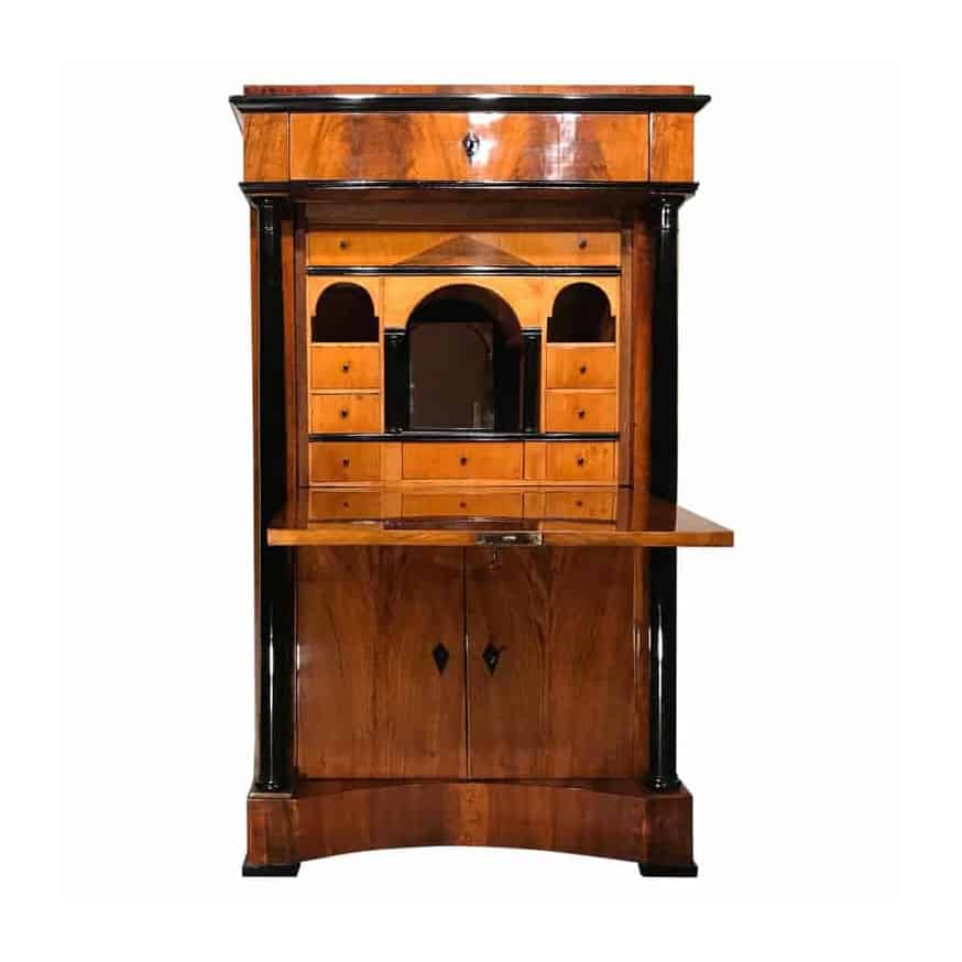 Biedermeier Drop front secretary desk- view of the secretary with open writing flap- styylish