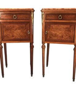 Antique nightstands- pair of nightstands with burl wood veneer and marble top- styylish