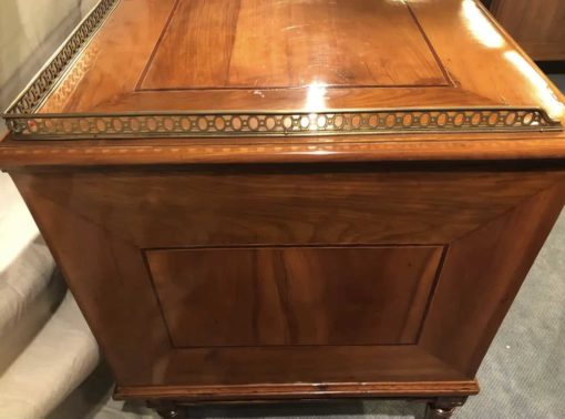 Antique Cherry Desk- side view with open work brass decor- styylish