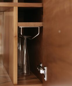 Custom made bar cabinet- detail of the interior with glasses- styylish