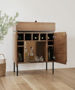 Custom made bar cabinet- view of the front with open doors- styylish