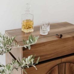 Custom made bar cabinet- detail of the closed top with glasses- styylish