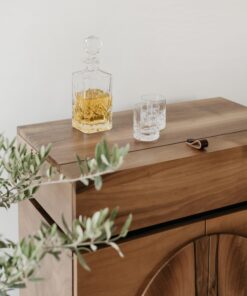 Custom made bar cabinet- detail of the closed top with glasses- styylish