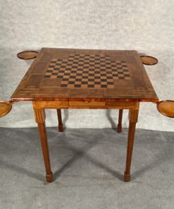 Louis XVI card table- view of the table with little trays for cards or chips- styylish