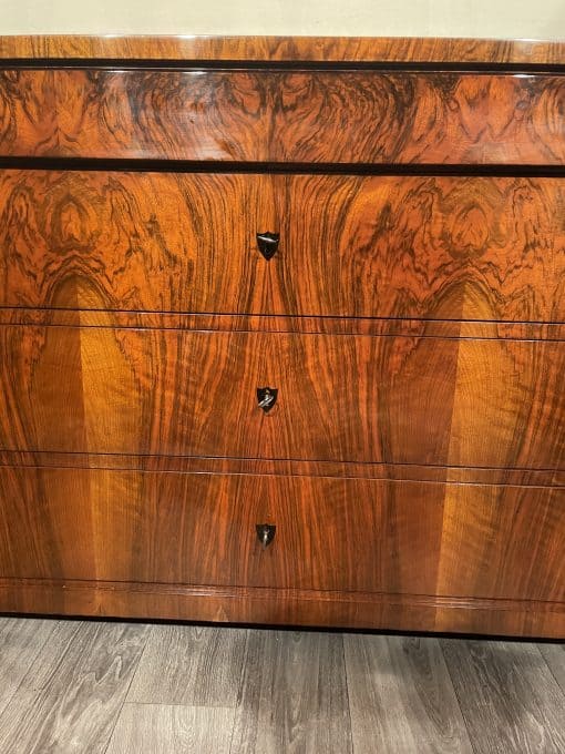 Biedermeier walnut veneer chest- detail view of the front- styylish