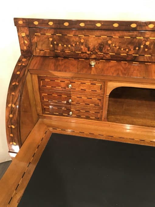 Antique Louis XVI Desk- detail view with open cylinder top- Styylish