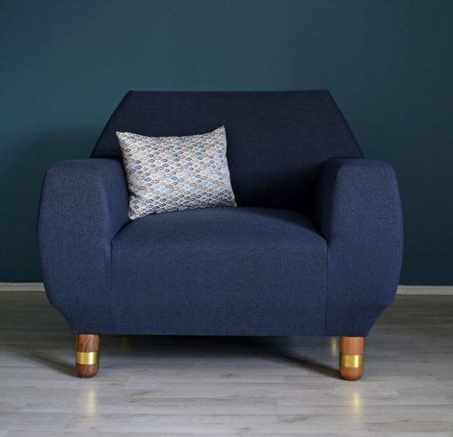 Upholstered Armchair- front view with dark blue fabric- styylish