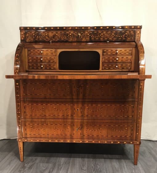 Antique Louis XVI Desk- view with open cylinder top- Styylish