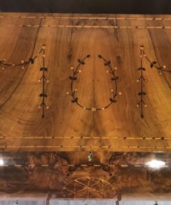 Antique Louis XVI Desk- view of the garland inlays on the cylinder top- Styylish