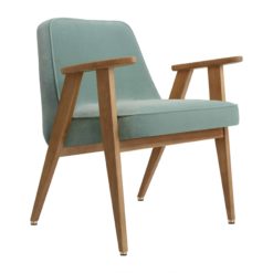 Iconic Midcentury Armchair- 366 three quarter view with turquoise velvet- Styylish