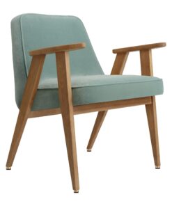 Iconic Midcentury Armchair- 366 three quarter view with turquoise velvet- Styylish