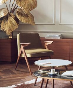 Mid-century armchair Bunny- with green fabric in interior- Styylish