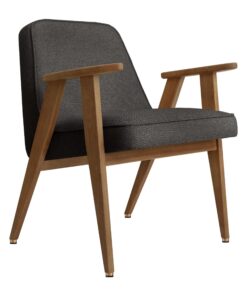 Iconic Midcentury Armchair- 366 three quarter view with dark grey tweed- Styylish