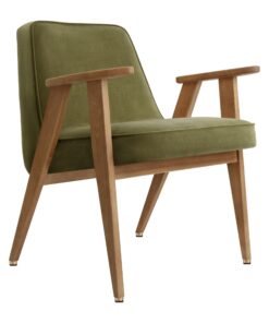 Iconic Midcentury Armchair- 366 three quarter view with light green velvet- Styylish