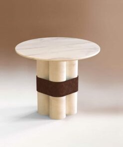 Round Marble table- white marble on the brown background- Styylish