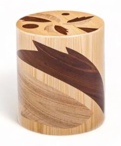 Contemporary stool- cylinder shape in inlaid wood technique- styylish