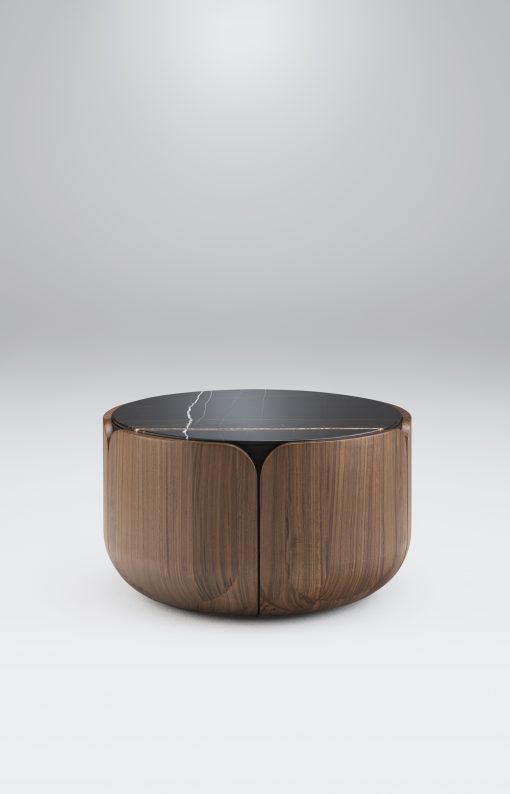 Small Walnut Coffee Table- Bloom- on a grey background- Styylish