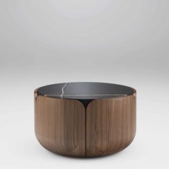 Small Walnut Coffee Table- Bloom- on a grey background- Styylish