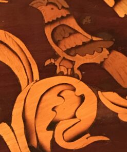 Demilune Console Table- view of the top with marquetry detail with bird- Styylish