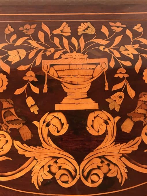 Demilune Console Table- view of the top with marquetry detail- Styylish