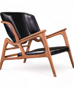 Unique design armchair- walnut and black leather- styylish