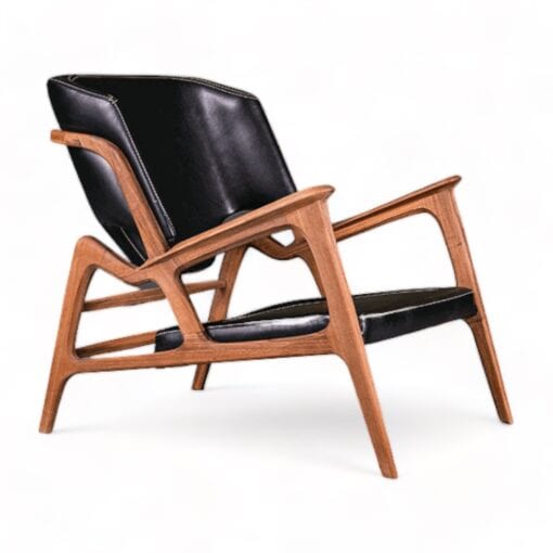 Unique design armchair- walnut and black leather- styylish