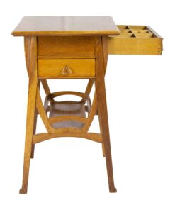 Art Nouveau Oakwood Sewing Table- side view with open drawer- Styylish